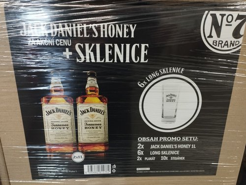 Jack Daniels Honey 35% 2x 1 l + promo (6x long sklenice + 2x plakt + 10x stojnek na stl)