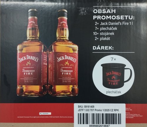 Jack Daniels Fire 35% 2x 1 l + promo (7x plechek, 10x stojnek, 2x plakt)