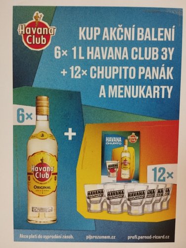 Havana club 3let 37,5% 6 x 1 l + 12 x pank + menukarty