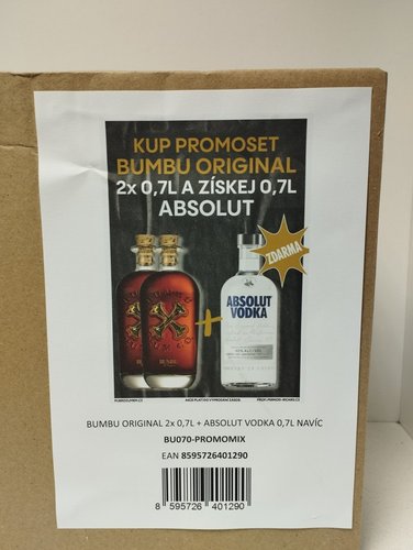 Bumbu 40% 2x0,7L + Absolut vodka 40% 0,7l