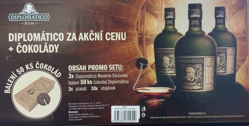 Diplomatico Reserva Exclusiva 40% 3x 0,7 l + 50x okolda + 2x plakt + 10x stojnek