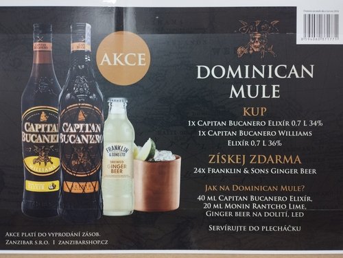 Monin set Dominican Mule Williams (1x Capitan Bucanero Elixr 34% 0,7 l + 1x Capitan Bucanro William