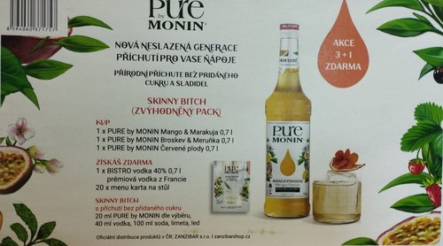 Monin skinny bicht set (1x Monin mango &amp; marakuja 0,7 l, 1x Monin broskev &amp; meruka 0,7 l, 1x Monin