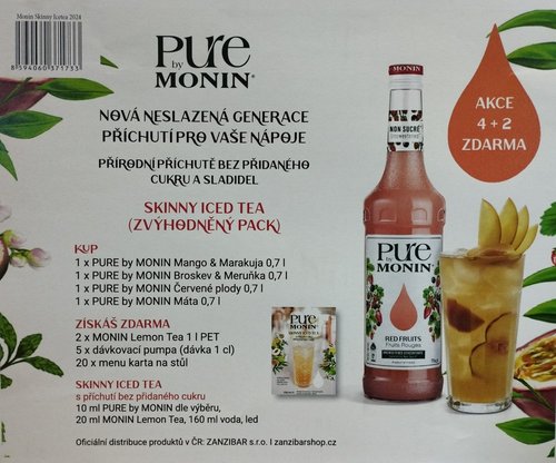 Monin Skinny Iced Tea set (1x Monin mango &amp; marakuja 0,7 l, 1x Monin broskev &amp; meruka 0,7 l, 1x Mon