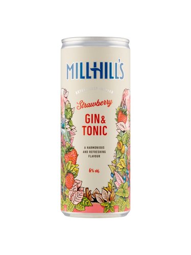 Millhills gin &amp; tonic strawberry 6% 0,25 l plech